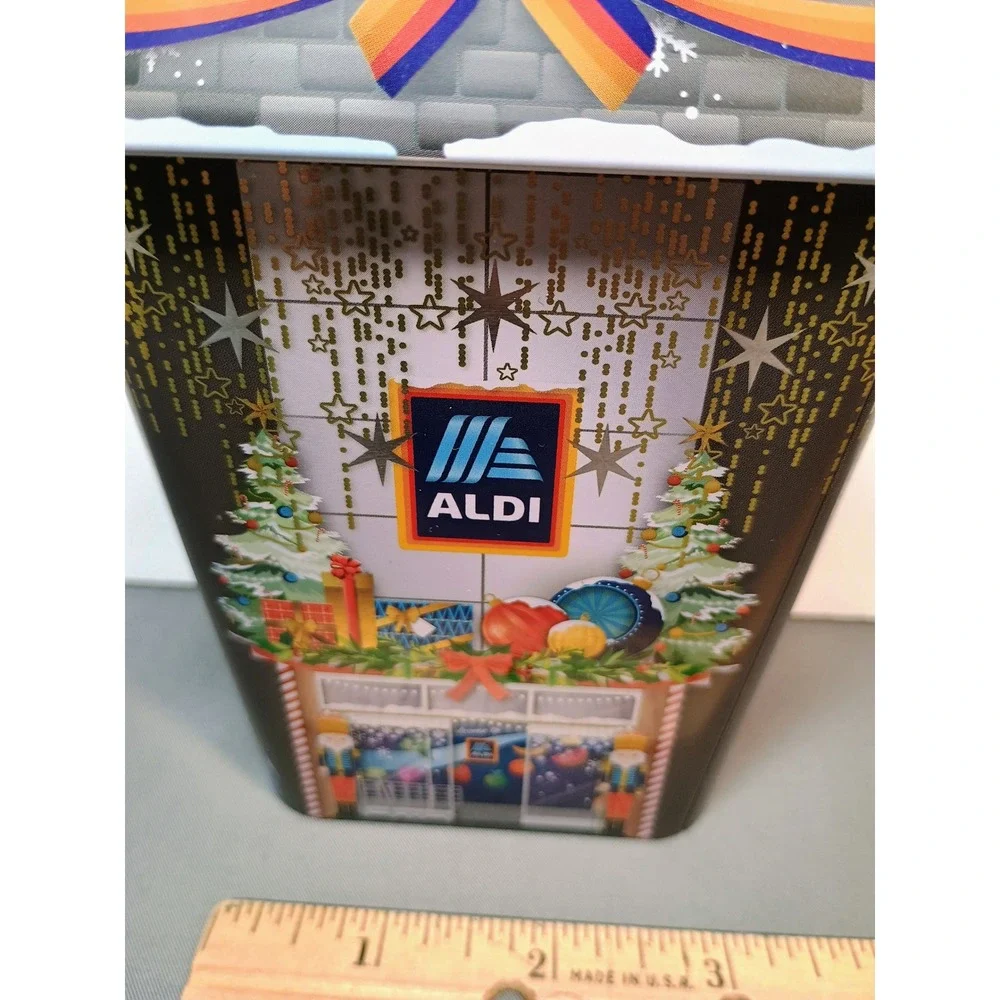 Aldi Festive Christmas House Shaped 2025 Tin Holiday Collectible EMPTY Container